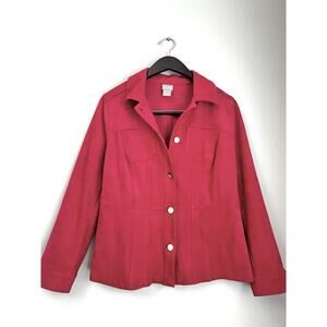 Chico's Faux Suede Peplum Jacket Red Women's Sz 0 US 4/6 Classy Career Lagenlook